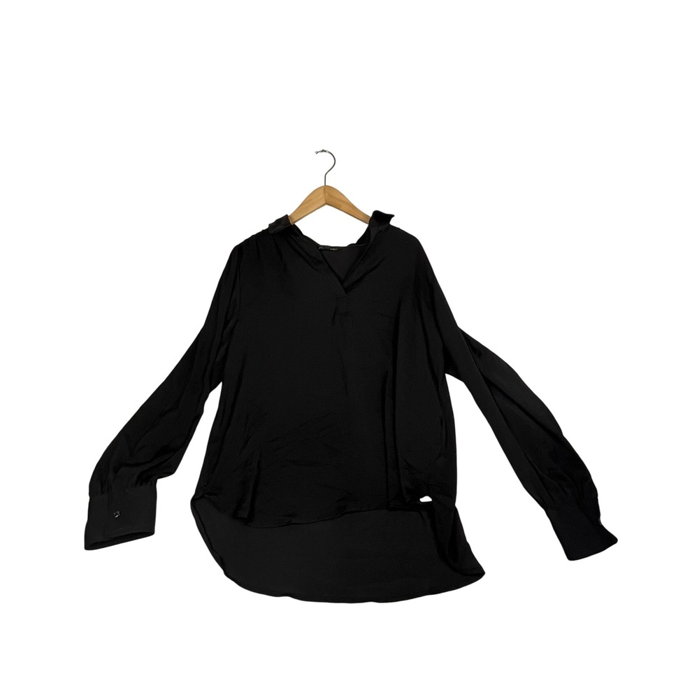 Banana Republic Black V-Neck Long Sleeve High-Low Blouse Large NEW